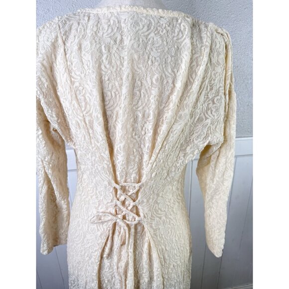 Vtg 90s Lace Romantic Dress Sz L Button Front Tie Back Victorian Fairy Whimsical - Picture 9 of 16